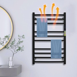 Towel Warmer Rack for Bathroom, Black Wall Mounted Towel Warmer with Timer/Fahrenheit Display 10 Bars Heating Bath Towel Warming Stainless Steel Towel Warmer Rack