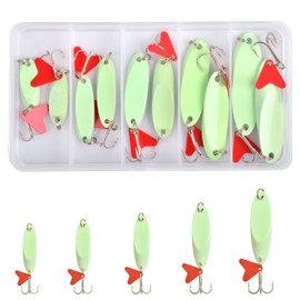 Luminous Fishing Spoon Lures Kit 10pcs Metal Casting Spoon Lures with Treble Hook Glow Hard Baits Fishing Sequin Lures for Salmon Bass Trout, Size 5g-21g