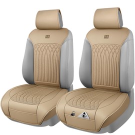 CAR PASS Car Seat Protector, 2 Pack Sideless Nappa Leather Seat Covers for Cars, All Season Waterproof Breathable Front Seats Cushion with Storage Pocket Universal Fit Vehicle Car SUV Truck, All Beige