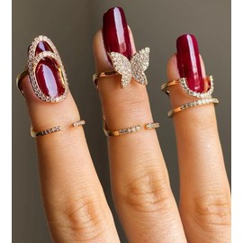 3PCS Gold Nail Rings for Women – Adjustable Rhinestone Fingertip Rings | Crystal Nail Cap Jewelry | Elegant Nail Art Accessories for Weddings, Gifts, Parties