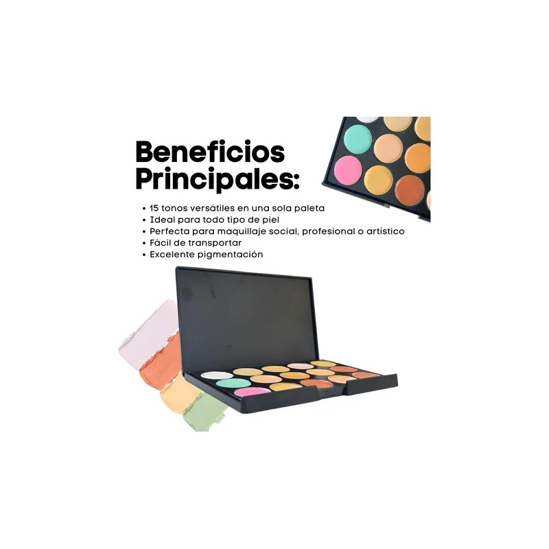 Paleta 15 Correctores Maquillaje Alta Cobertura Brocha F