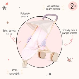 LullaBaby – 14-Inch Realistic Baby Doll Diaper & Care Accessories Bundle Brown Eyes & Soft Body - Pretend Play 2+ Years - Baby Doll & Jogging Stroller Set