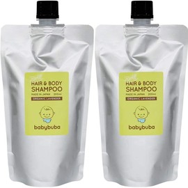 babybuba Organic Baby Shampoo, Hair & Body, Foam Type, Baby Skin Care, Full Body, Relaxing Effect, Made in Japan (Can Be Used by Newborns), Refill, Set of 2