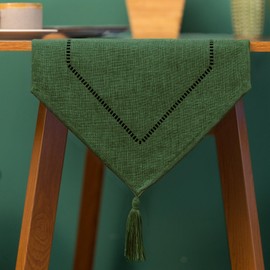 Aomiro Table Runner, Stylish, Nordic Race Border, Table Center, Cloth, Washing, Table Decoration, 59.1 x 12.2 inches (150 x 31 cm), Dark Green