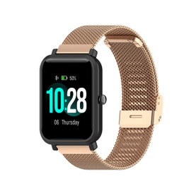 intended for KALINCO P22 Fitness Tracker Metal Mesh Wristband - Stainless Steel No Tools Needed Adjustable Clasp Men Women Strap intended for KALINCO Smartwatch (Rose Gold)