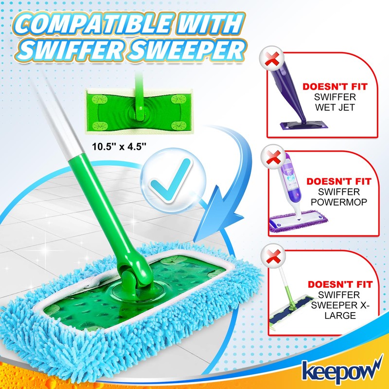 KEEPOW Reusable Microfiber Mop Pads Compatible with Sweeper Mop Replacement