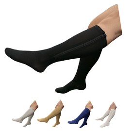 HealthyNees Seniors Care 15-20 mmHg Compression Leg Calf Closed Toe Zipper Socks (Black, 5X-Large)