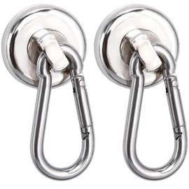 Carabiner Hooks, Set of 2, Super Strong Magnetic Hooks, 360 Degree Rotation, Magnets with Carabiner, Neodymium Magnets, Magnetic Carabiner, Rust Resistant, Super Strong Magnet, For Kitchen, Wall Mounting, Outdoor, Camping, Office, Diameter 1.0 inches (25 mm)