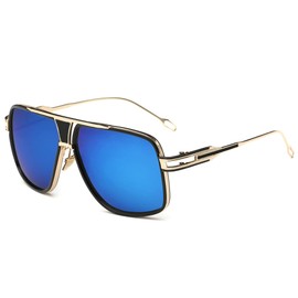 Gobiger Aviator Sunglasses for Men Retro Fashion Goggle Alloy Frame shades (Black&mirrored Blue)