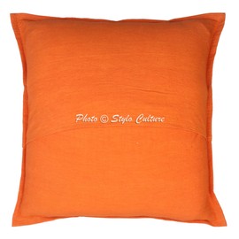 Stylo Culture Cotton Ethnic Sofa Cushion Cover Orange 40cm x 40cm Mirrored Couch Scatter Cushion Embroidered Home Decoration 16x16 inches Throw Pillow For Girls (1 Pc)
