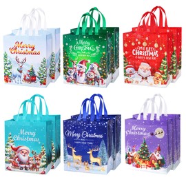 12 Pack Christmas Gifts Bags,HuiCloud Large Christmas Tote Bag with Handle,Reusable Waterproof Non-woven Xmas Bag for Gift Storage Shopping Christmas Party Decoration