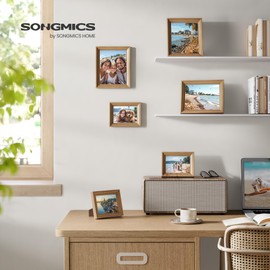 SONGMICS 8x10 Picture Frames with 6 Mats for Wall, Set of 3, Collage Photo Frames for 8x10, 5x7, 4x6 Pictures, Hanging or Table Display, Glass Front, 5 Non-Trace Nails, Teak Brown URPF046K01