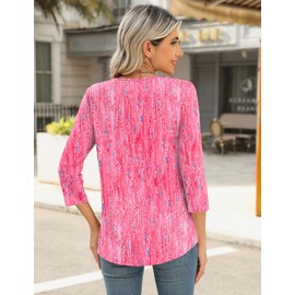 Romanstii Womens Summer 3/4 Sleeve Top Crew Neck Business Casual Top Trendy Dressy Work Spring Blouse Teacher Outfits Pink Floral XL