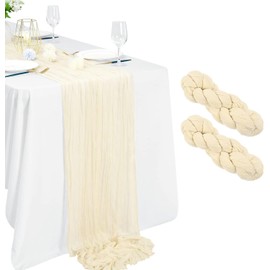 2 Pcs Cheesecloth Table Runner 90x400CM Gauze Boho Rustic Dusty Pink Cheese Cloth Table Runner for Wedding Bridal Shower Fall Thanksgiving Christmas Decoration (Milky White)