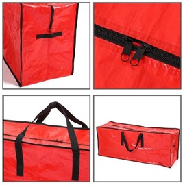 LinaLife Red Waterproof Material Christmas Tree Storage Bag Fits 7.5 Ft Artificial Trees Plastic Waterproof Christmas Bag Holiday Xmas Disassembled Trees with Durable Reinforced Handles Zipper