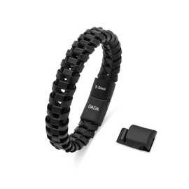 Dada Gioielli - Men's Bracelet in Satin Gold, Silver or Black, Braided Leather in Brown and Black, Anti-Allergic Stainless Steel Chain, Adjustable Size: 20cm to 21cm, 20-21.2 cm, Stainless Steel