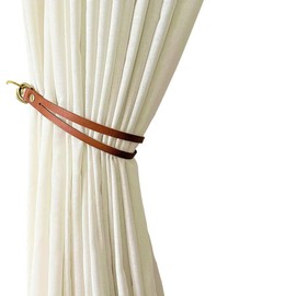 Leather Curtain Tie Backs, glrovazas Leather Curtain Rod Holder with Hooks 2 pack Leather Drapery Tiebacks Drape Holder Holdbacks Tiebacks for Balcony Curtain Buckle Decorative Accessories (Red Brown)