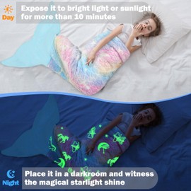 Catalonia Mermaid Tail Blanket for Girls, Glow in The Dark Mermaid Sleeping Bag for Kids, Mermaid Gift for Girls