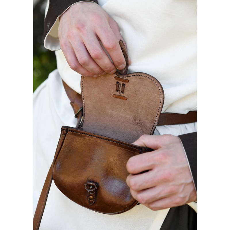 Battle-Merchant Belt Bag Leather Bag with Celtic Decorative Fittings, brown
