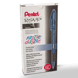 Pentel RSVP Razzle-Dazzle Ballpoint Pen, (1.0mm) Medium Line, Black Barrel, Black Ink, Box of 12 (BK91RDA-A)