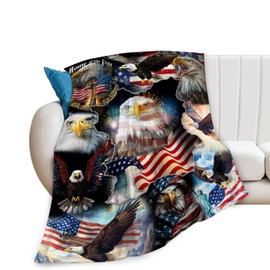 Bald Eagle Blanket American Flag Throw Blankets for Girls Boys Soft Warm Army Patriotic Veteran Throws Flannel Fleece Eagles Plush Stuffed Animal Gifts for Kids Men Women Adults for Bed Decor 50"x40"