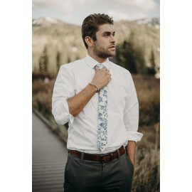 DAZI Men's Skinny Tie Floral Print Cotton Necktie, Great for Weddings, Groom, Groomsmen, Missions, Dances, Gifts. (French Garden)