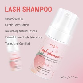 EMEDA Lash Shampoo Kit - 3.38 fl.oz / 100ml Gentle Foam Lash Cleanser, Oil-Free Cleaning for Wash Extension/Natural Eyelash Bath with Rinse Bottle Brush (Strawberries)
