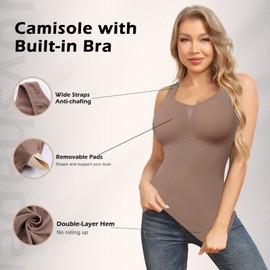 JOYSHAPER Shapewear Camisoles With Built in Bra Tummy Control Compression Tank Tops for Women Body Shaper Padded Tanks Brown XS
