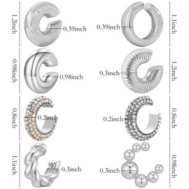 NEWITIN 8 Pairs Chunky Silver Ear Cuff Earrings for Women Trendy Thick Ear Cuffs Non Piercing Clip On Earrings Large Ear Cuffs Ear Cartilage Clip for Women