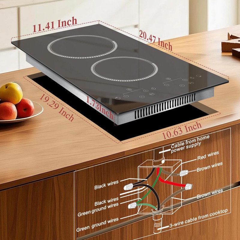 2 Burner Electric Cooktop, 120V Electric Stove Top Touch Control,