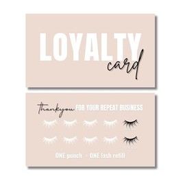 Eyelash Extension Loyalty Card, 10-Punch Reward System, Black and Pink Neon Design, 55 cards, full color high gloss front and back (Tan)