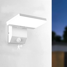 PEBIN Wired Motion Sensor Outdoor Lights Fixtures LED 18W Modern Exterior Porch Lights Wall Sconce Light for Patio Doorway Garage White Square Cool White 6000K