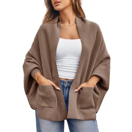 Saodimallsu Womens Open Front Cardigan Batwing Long Sleeve Shawl Chunky Knit Loose Fall Poncho Sweater Coats Camel