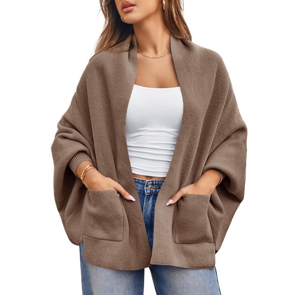 Saodimallsu Womens Open Front Cardigan Batwing Long Sleeve Shawl Chunky