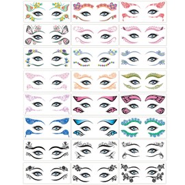 Konsait 24 Hojas De Tatuajes Temporales Para Rostro Y Ojos, Pegatinas De Sombra De Ojos, Tatuajes Temporales De Encaje Negro Para Mujeres Y Niñas, Pegatinas De Delineador De Ojos, Tatuajes De