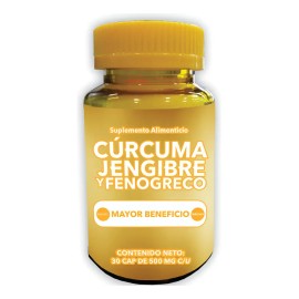 Suplemento Herbal Cúrcuma Jengibre Fenogreco 30 Cápsulas Vegano                                                                                       