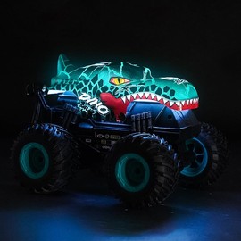 Monster Truck Remote Controlled, 2.4 GHz 20 km/h Remote Controlled Car Dinosaur from 3 4 5 6 8 10 Years, 1:20 Remote Controlled Monster Truck Dino with 360° Rotation, LED Light, RC Monster Trucks Toy