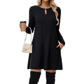 Tanmolo Women's Elegant Knee-Length Dress with Pockets Casual Dress A Line Flowing Long Sleeve Autumn and Winter, black