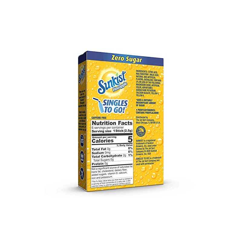 Sunkist Soda Pineapple Singles To Go Drink Mix, 0.53 OZ,