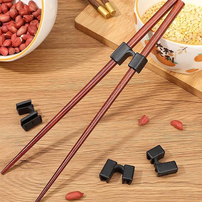 12-Pack Black Chopstick Training Kit - Family-Friendly Utensil Holders with