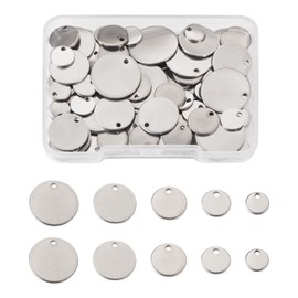 Pandahall 100Pcs 304 Stainless Steel Blank Stamping Tag Charm Pendants 5 Sizes Metal Stamping Blank Message Word Tag Pendants for Earring Bracelet Necklace Charm Jewelry Making Hole:1.4mm