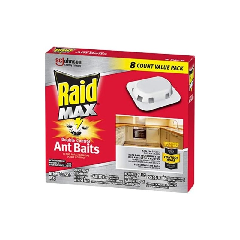 Raid Max Double Control Ant Baits, Kills the Colony, 8