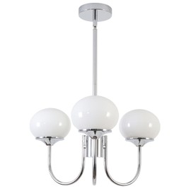 BOKT Modern Sputnik Chandelier 3 Light Glass Globes Silver Chandelier Light Fixture White and Chrome Pendant Lights Vintage Hanging Chandelier for Kitchen Island Dining Room