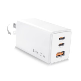 USB C Charger, 67W GaN Type C PD Charger Foldable Adapter with 3-Port Fast Charging Wall Charger Compatible with Phone 16/15/14/13, Pad Pro, Galaxy S24/S23/S22, Note 20/10, Laptops and MacBook (White)