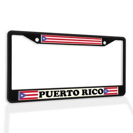 Fastasticdeals Metal Insert License Plate Frame Puerto Rico Flag C Weatherproof Car Accessories Black 2 Holes Solid Insert