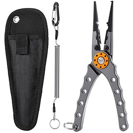 Caija-H Long Nose Fishing Pliers Stainless Steel Fish Hook Pliers Hook Remover Split Ring Pliers with Lanyard for Freshwater Saltwater (20CM, Aluminum Pliers Grey)