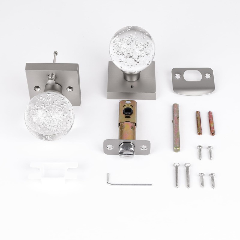 HIEMEY Glass Door Knobs Interior with Lock, Crystal Door Knobs