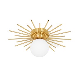 mooijane Modern Starburst Ceiling Light Fixture with Brass Finish – Mid-Century Flush Mount Lamp with White Glass Globe – Compatible with G9 Bulbs, Ideal for Living Room, Bedroom, or Entryway