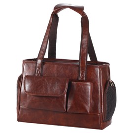 Johomviin Dog Carrier Purse, Fashion Leather Pet Carrier Bag, Airline Approved Soft Sided Cat Travel Tote Bag with Pockets Coffee