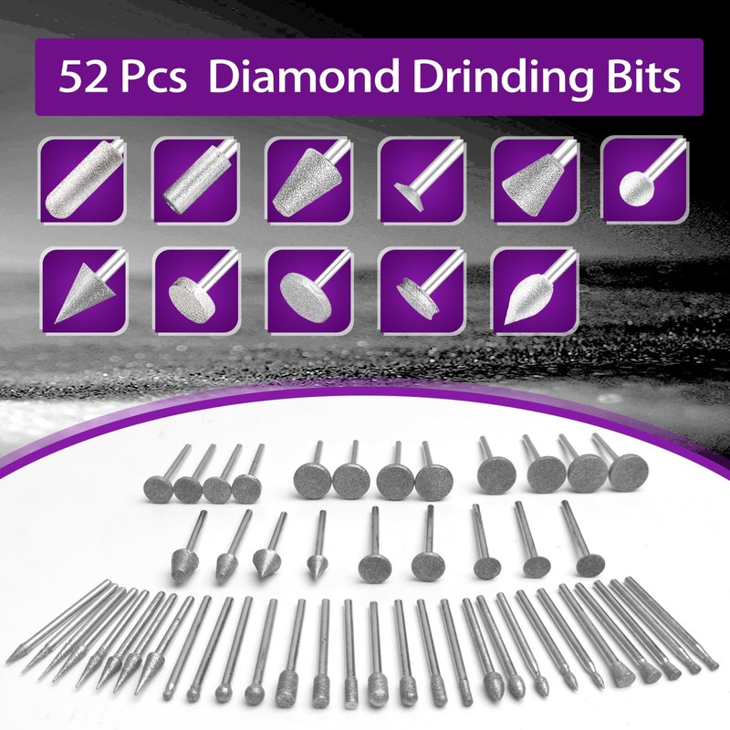 Diamond Grinding Bit Compatible with Dremel, 52Pcs Stone Carving Set